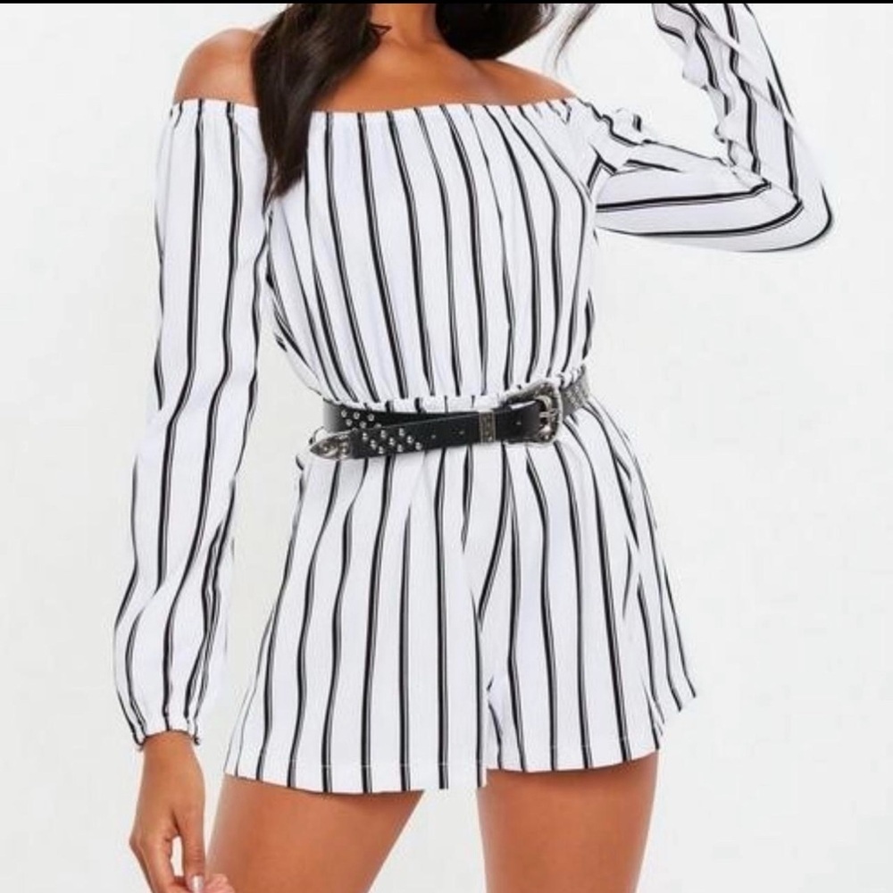 Missguided Black & White Striped Long Sleeve Romper Women’s Size 6 - Picture 1 of 6